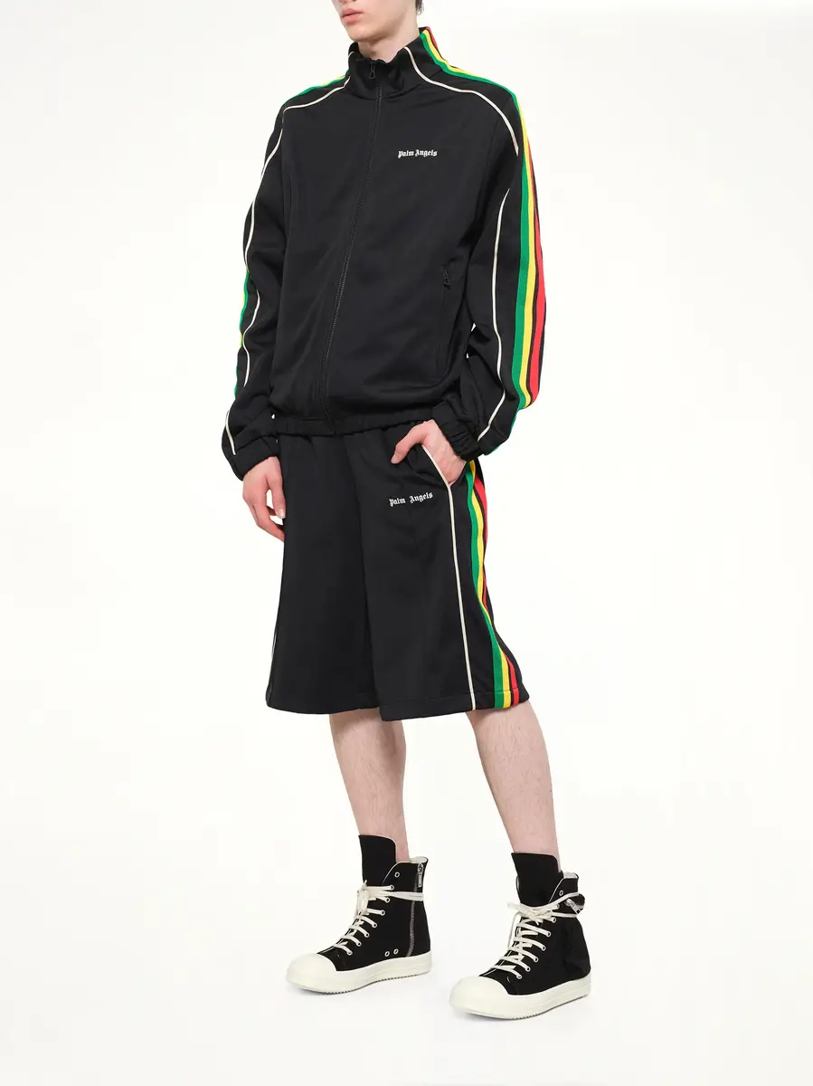 Palm Angels J Classic Logo Vint Track Shorts in Black/off White | Thumbnail 4 Palm Angels J Classic Logo Vint Track Shorts in Black/off White | Thumbnail 4