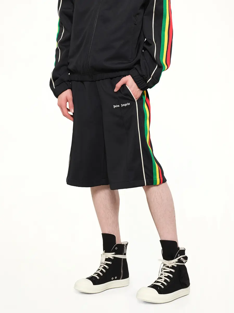 Palm Angels J Classic Logo Vint Track Shorts in Black/off White | Thumbnail 6 Palm Angels J Classic Logo Vint Track Shorts in Black/off White | Thumbnail 6