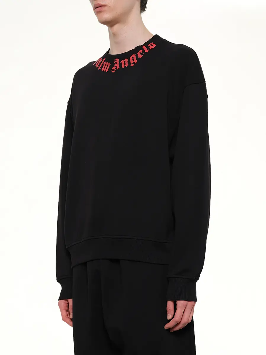 Palm Angels Neck Logo Regular Sweatshirt in Black/red | Thumbnail 3 Palm Angels Neck Logo Regular Sweatshirt in Black/red | Thumbnail 3