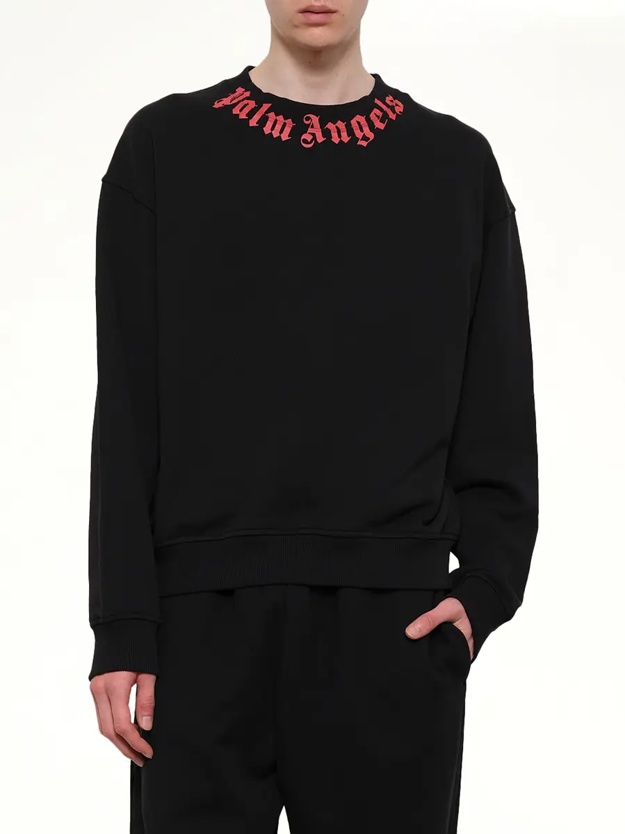 Palm Angels Neck Logo Regular Sweatshirt in Black/red | Thumbnail 6 Palm Angels Neck Logo Regular Sweatshirt in Black/red | Thumbnail 6