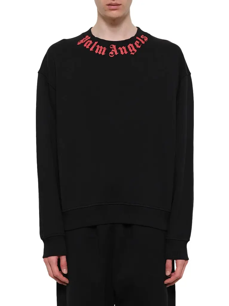 Palm Angels Neck Logo Regular Sweatshirt in Black/red