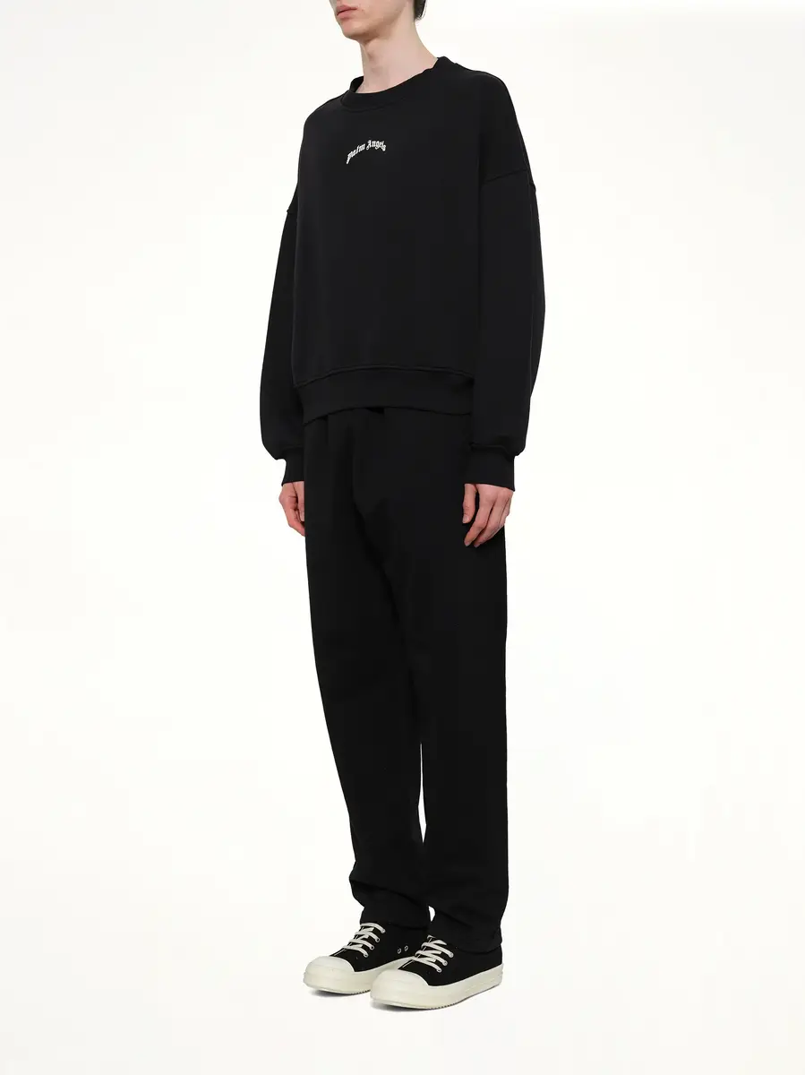 Palm Angels Back Curved Logo Loose Sweatshirt in Black/off White | Thumbnail 3