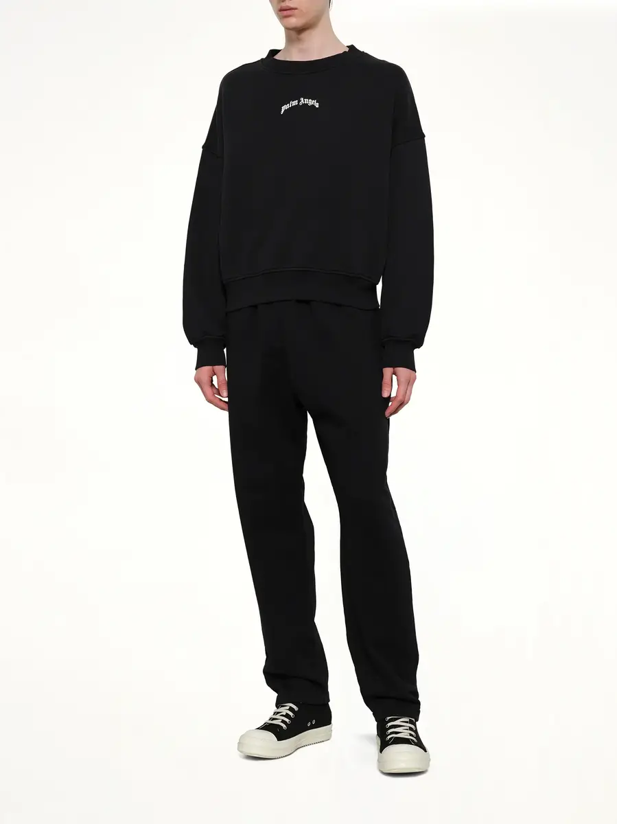 Palm Angels Back Curved Logo Loose Sweatshirt in Black/off White | Thumbnail 4