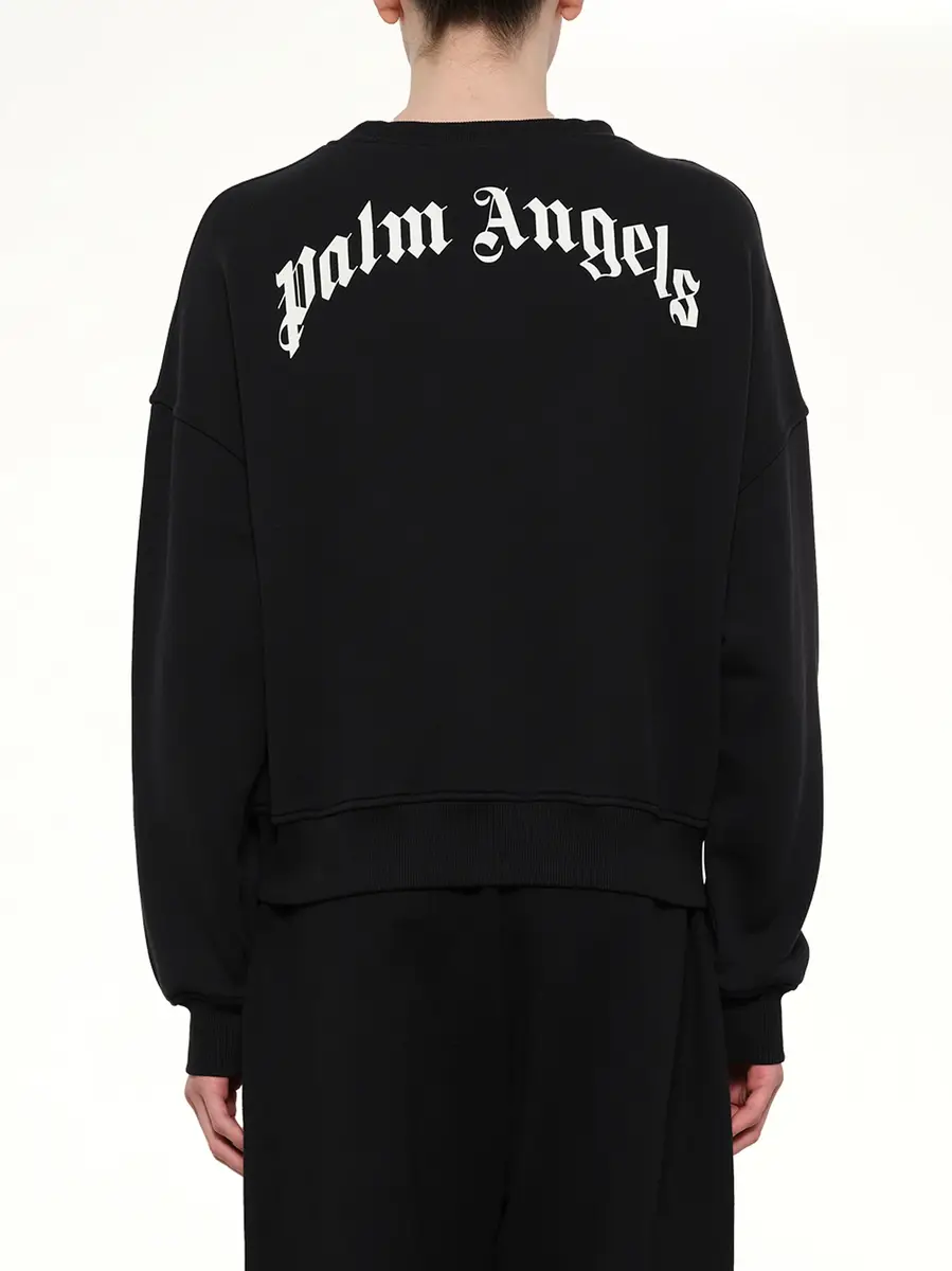 Palm Angels Back Curved Logo Loose Sweatshirt in Black/off White | Thumbnail 5
