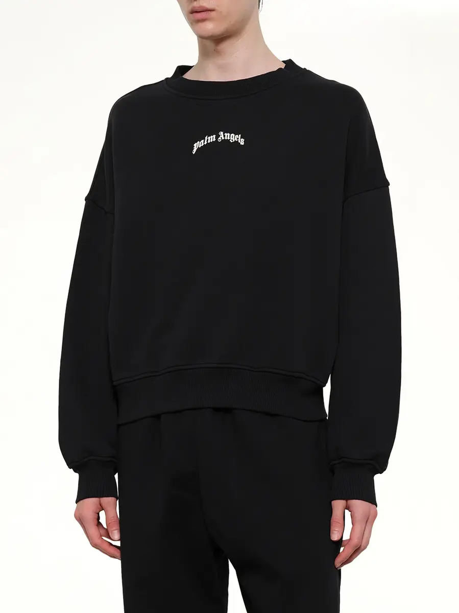Palm Angels Back Curved Logo Loose Sweatshirt in Black/off White | Thumbnail 6