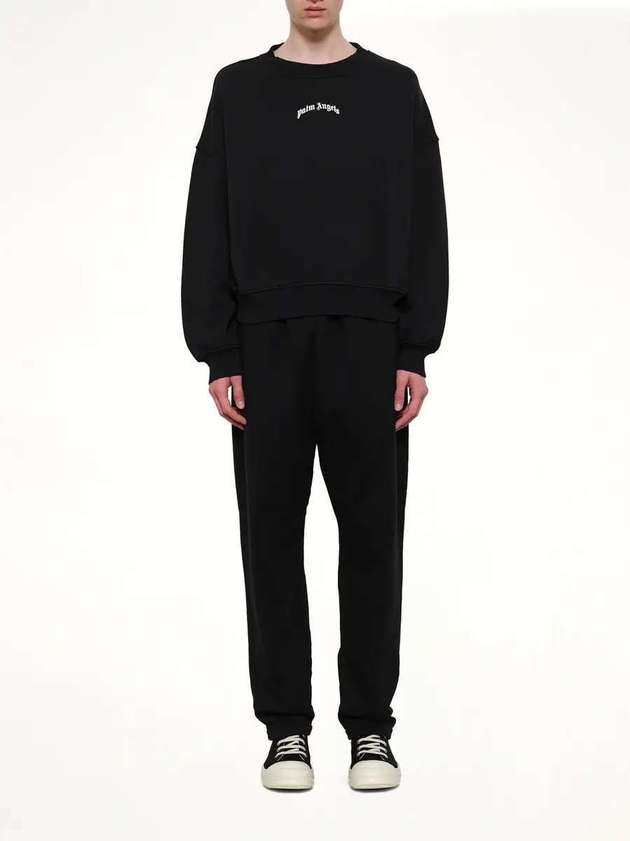 Palm Angels Back Curved Logo Loose Sweatshirt in Black/off White | Thumbnail 7