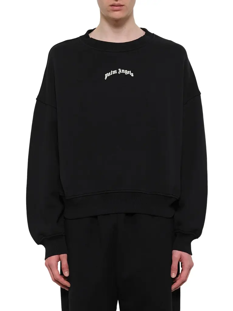 Back Curved Logo Loose Sweatshirt in Black/off White Back Curved Logo Loose Sweatshirt in Black/off White