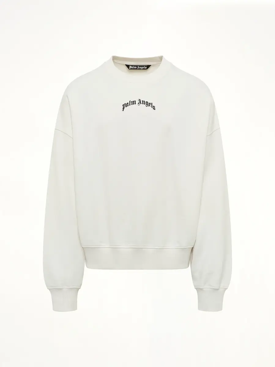 Palm Angels Back Curved Logo Loose Sweatshirt in Off White/black | Thumbnail 2 Palm Angels Back Curved Logo Loose Sweatshirt in Off White/black | Thumbnail 2