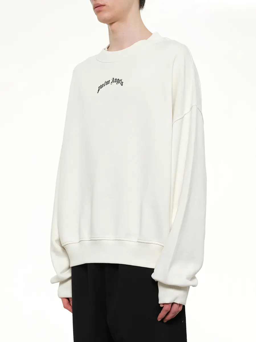 Palm Angels Back Curved Logo Loose Sweatshirt in Off White/black | Thumbnail 3 Palm Angels Back Curved Logo Loose Sweatshirt in Off White/black | Thumbnail 3