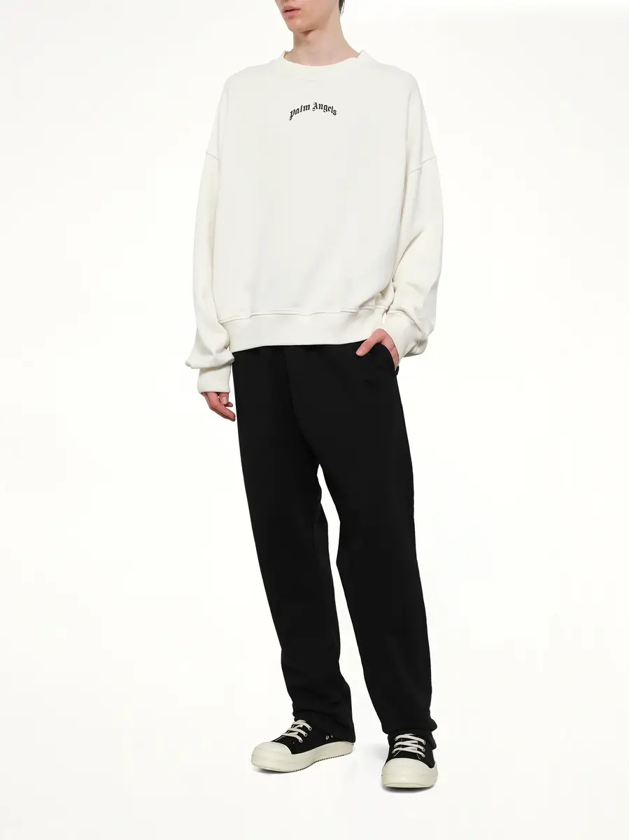 Palm Angels Back Curved Logo Loose Sweatshirt in Off White/black | Thumbnail 4 Palm Angels Back Curved Logo Loose Sweatshirt in Off White/black | Thumbnail 4
