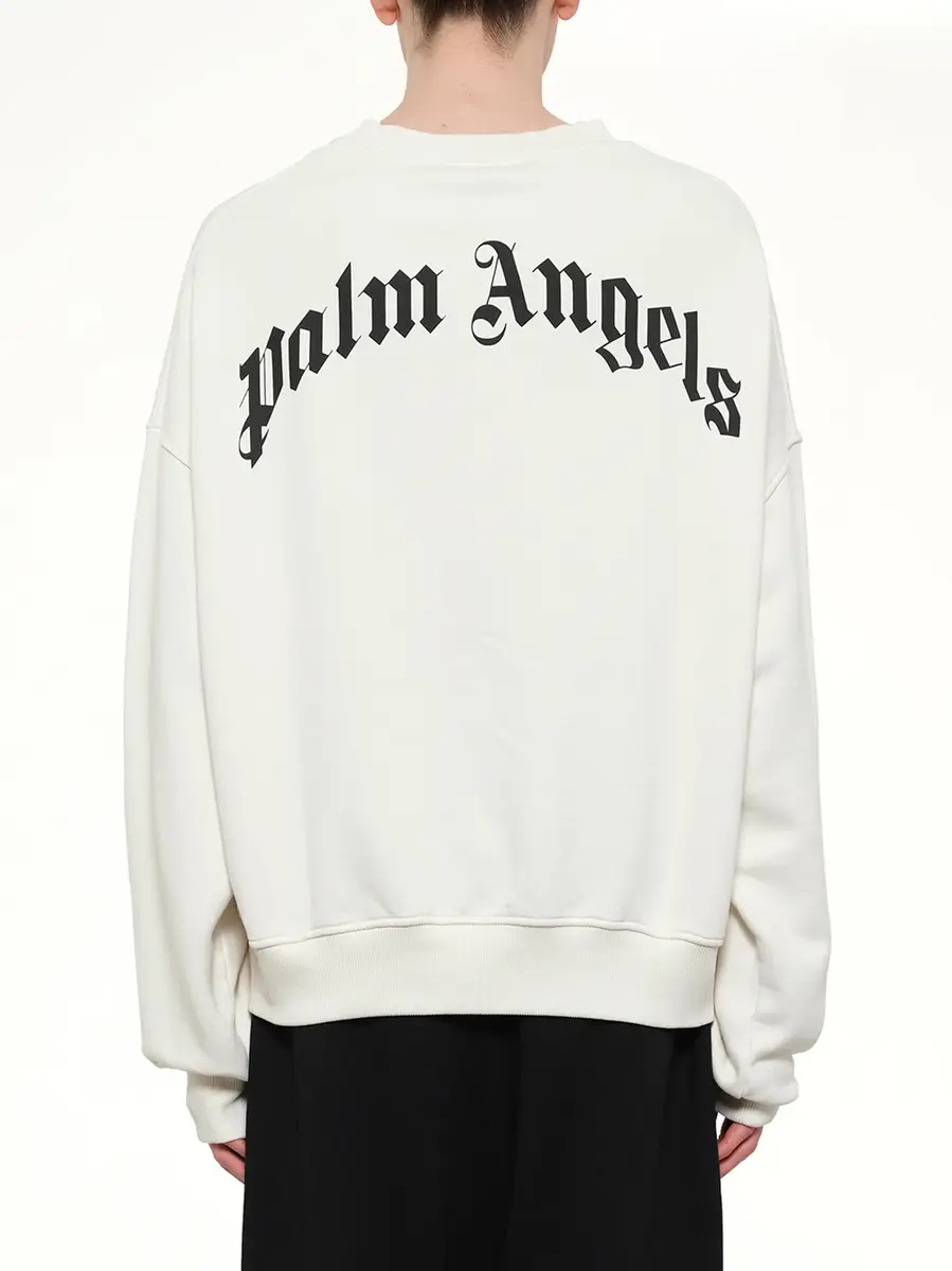 Palm Angels Back Curved Logo Loose Sweatshirt in Off White/black | Thumbnail 5 Palm Angels Back Curved Logo Loose Sweatshirt in Off White/black | Thumbnail 5