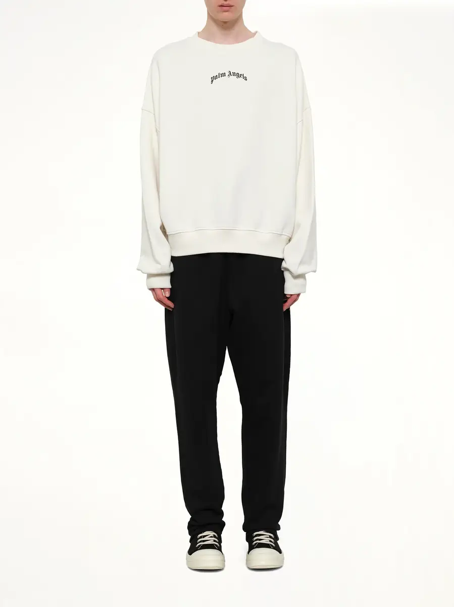 Palm Angels Back Curved Logo Loose Sweatshirt in Off White/black | Thumbnail 7 Palm Angels Back Curved Logo Loose Sweatshirt in Off White/black | Thumbnail 7