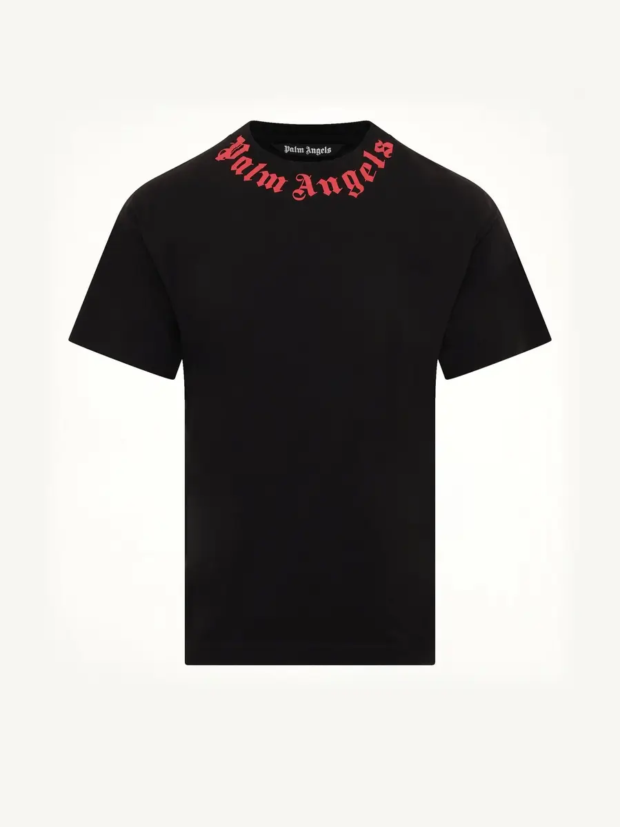 Palm Angels Neck Logo Regular T-shirt in Black/red | Thumbnail 2 Palm Angels Neck Logo Regular T-shirt in Black/red | Thumbnail 2