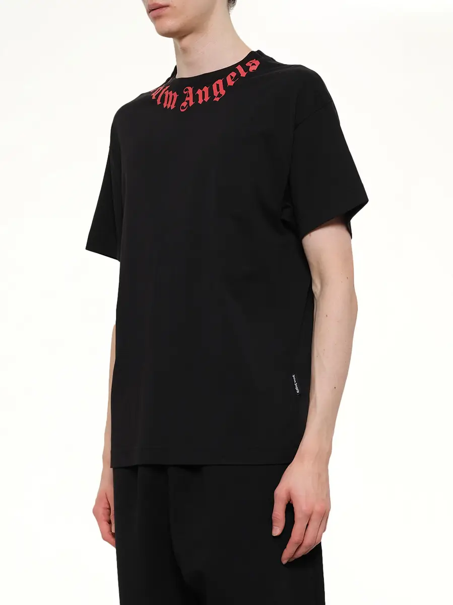 Palm Angels Neck Logo Regular T-shirt in Black/red | Thumbnail 3 Palm Angels Neck Logo Regular T-shirt in Black/red | Thumbnail 3