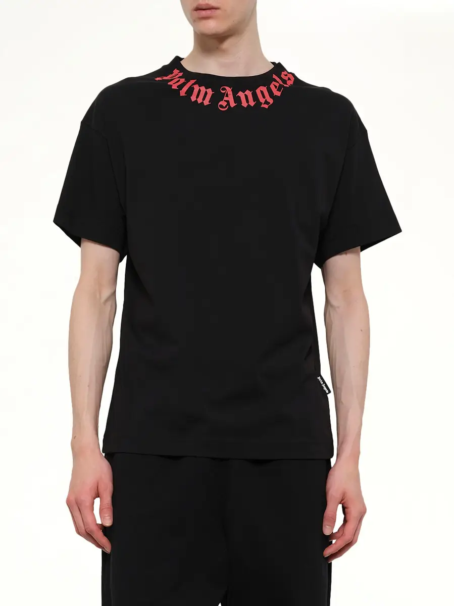 Palm Angels Neck Logo Regular T-shirt in Black/red | Thumbnail 6 Palm Angels Neck Logo Regular T-shirt in Black/red | Thumbnail 6