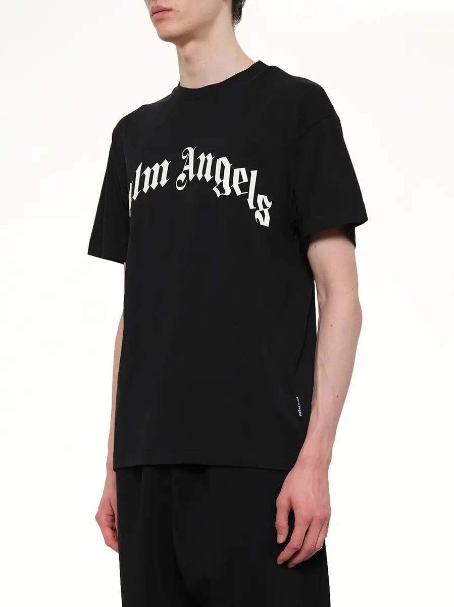 Palm Angels Curved Logo Regular T-shirt in Black/off White | Thumbnail 3