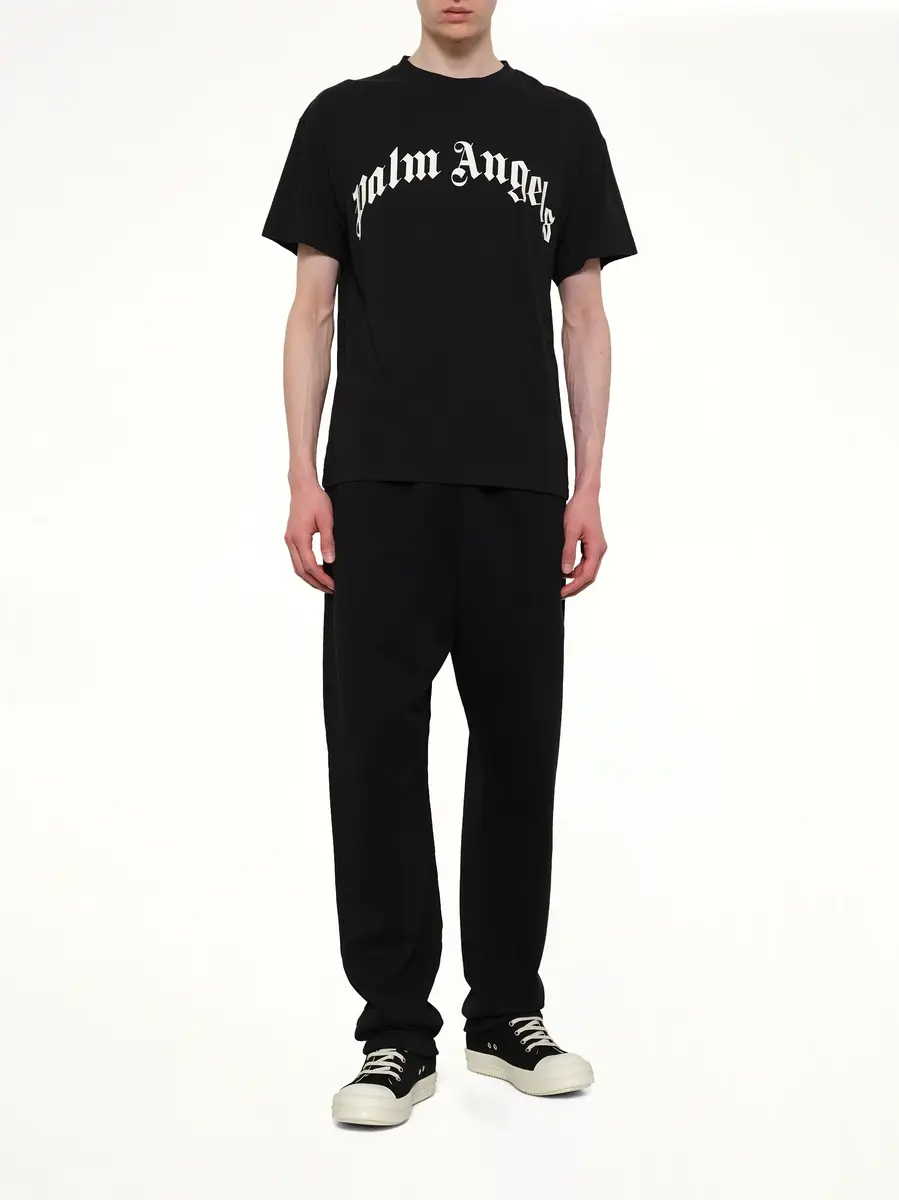 Palm Angels Curved Logo Regular T-shirt in Black/off White | Thumbnail 4