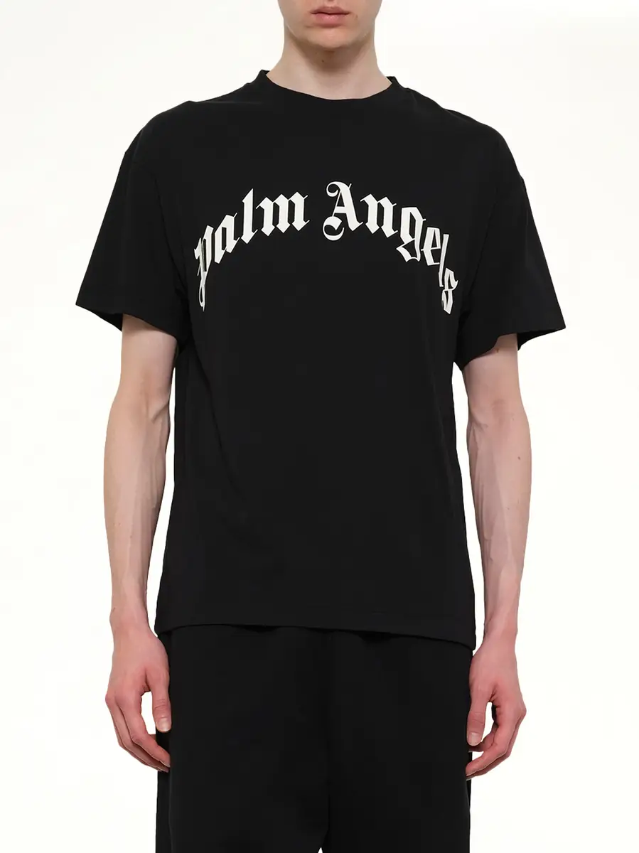Palm Angels Curved Logo Regular T-shirt in Black/off White | Thumbnail 6