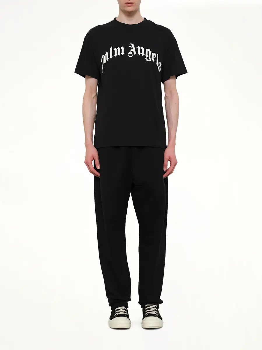 Palm Angels Curved Logo Regular T-shirt in Black/off White | Thumbnail 7