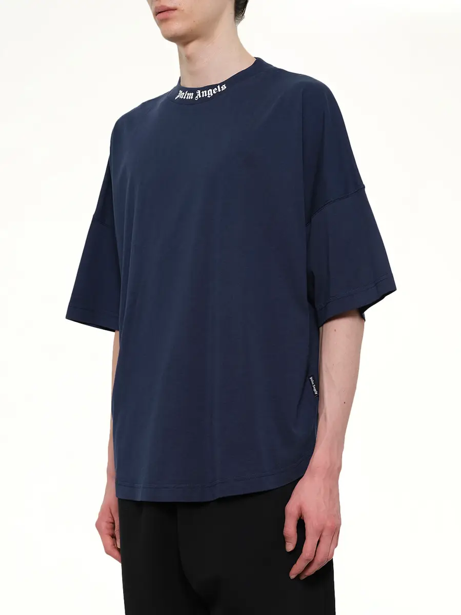 Palm Angels Classic Logo Over T-shirt in Navy Blue | Thumbnail 3
