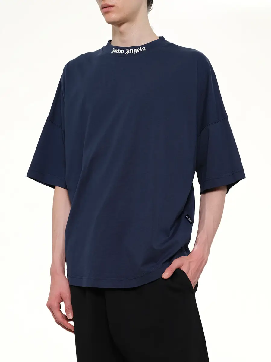 Palm Angels Classic Logo Over T-shirt in Navy Blue | Thumbnail 6