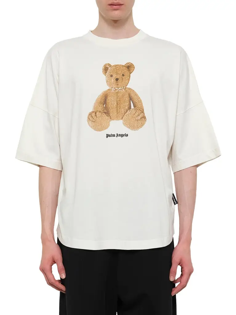 Palm Angels Bear Over T-shirt in Off White/brown