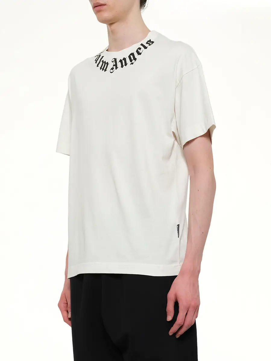 Palm Angels Neck Logo Regular T-shirt in Off White/black | Thumbnail 3 Palm Angels Neck Logo Regular T-shirt in Off White/black | Thumbnail 3