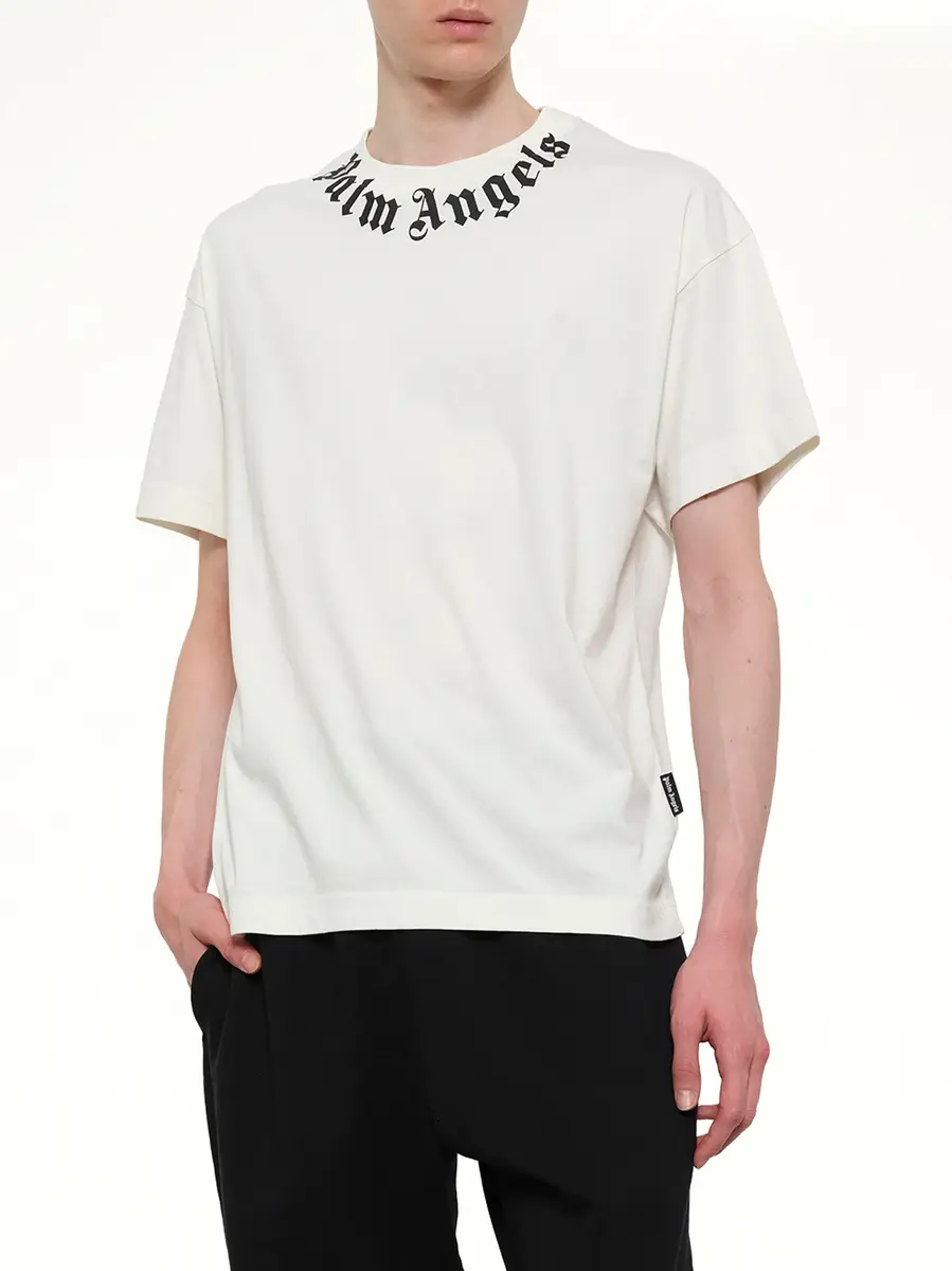 Palm Angels Neck Logo Regular T-shirt in Off White/black | Thumbnail 6 Palm Angels Neck Logo Regular T-shirt in Off White/black | Thumbnail 6