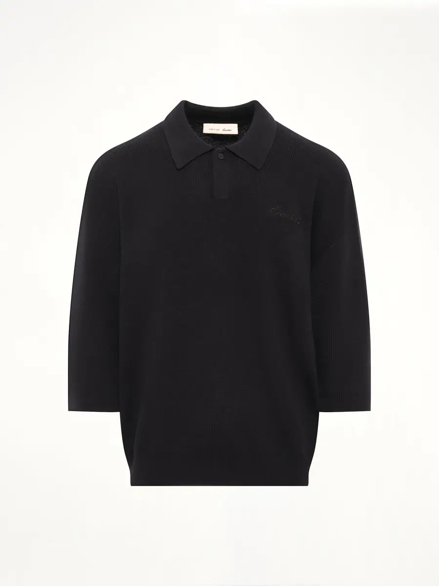 Fear of God Essentials Signature 3/4 Sleeve 90's Knit Polo in Vintage Black | Thumbnail 2 Fear of God Essentials Signature 3/4 Sleeve 90's Knit Polo in Vintage Black | Thumbnail 2