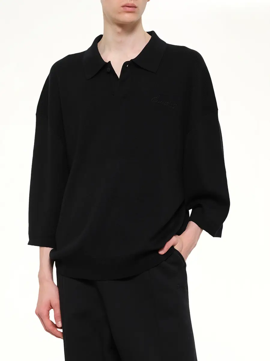 Fear of God Essentials Signature 3/4 Sleeve 90's Knit Polo in Vintage Black | Thumbnail 6 Fear of God Essentials Signature 3/4 Sleeve 90's Knit Polo in Vintage Black | Thumbnail 6