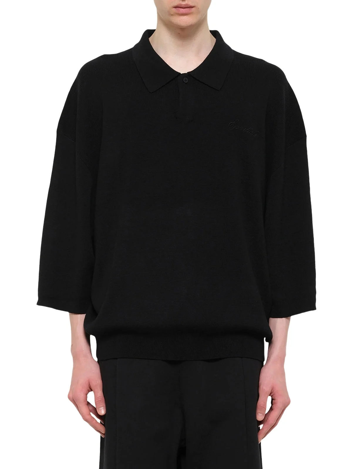 Fear of God Essentials Signature 3/4 Sleeve 90's Knit Polo in Vintage Black