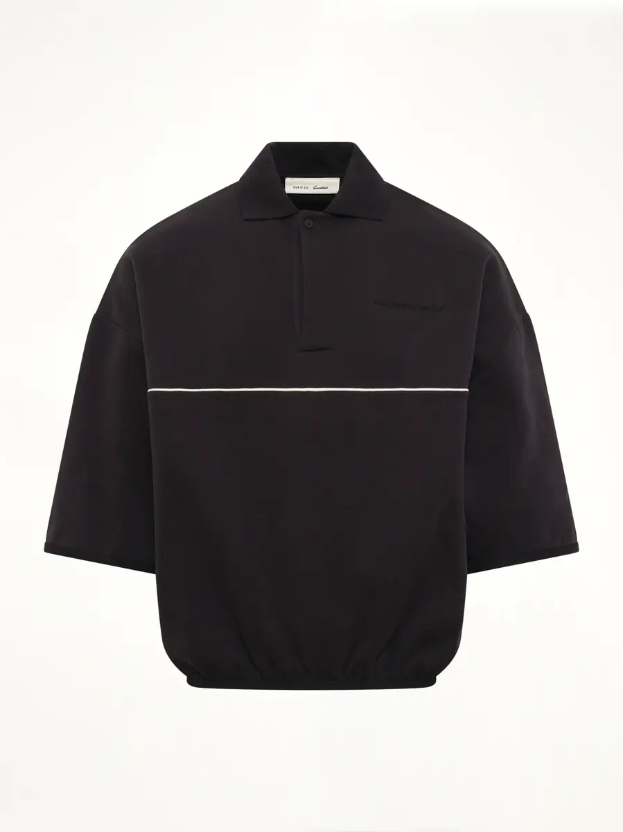 Fear of God Essentials Active Trace 3/4 Sleeve Polo Sweatshirt in Vintage Black | Thumbnail 2 Fear of God Essentials Active Trace 3/4 Sleeve Polo Sweatshirt in Vintage Black | Thumbnail 2