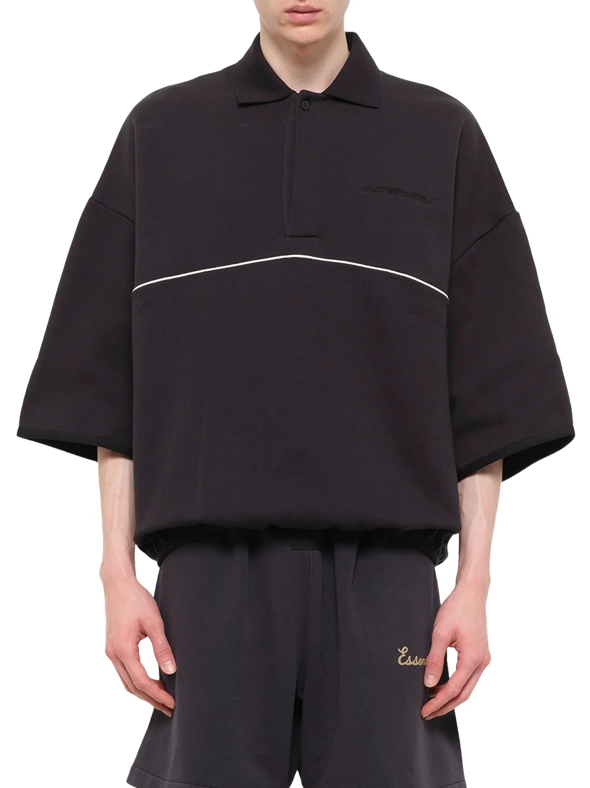 Fear of God Essentials Active Trace 3/4 Sleeve Polo Sweatshirt in Vintage Black