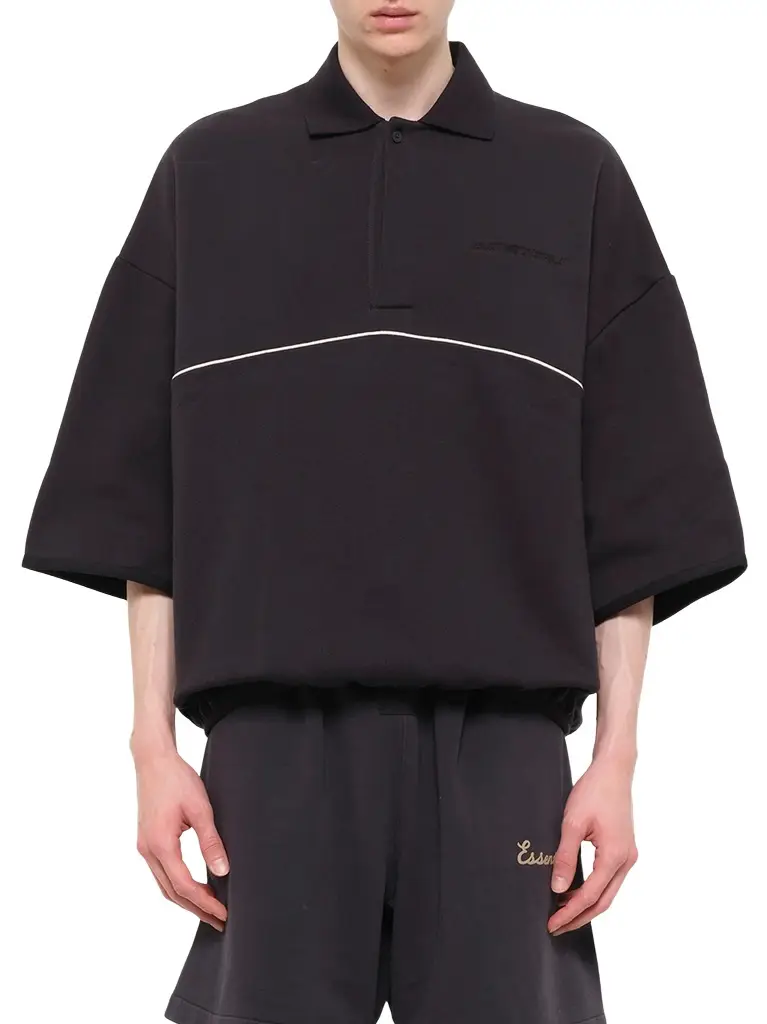 Fear of God Essentials Active Trace 3/4 Sleeve Polo Sweatshirt in Vintage Black