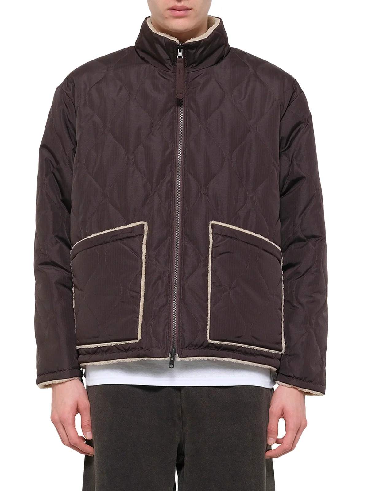 TAION Military Reversible Down Boa Jacket in Dark Chocolate