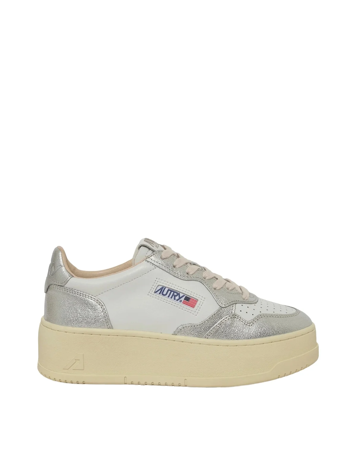 Autry Platform Low Sneaker in White/silver