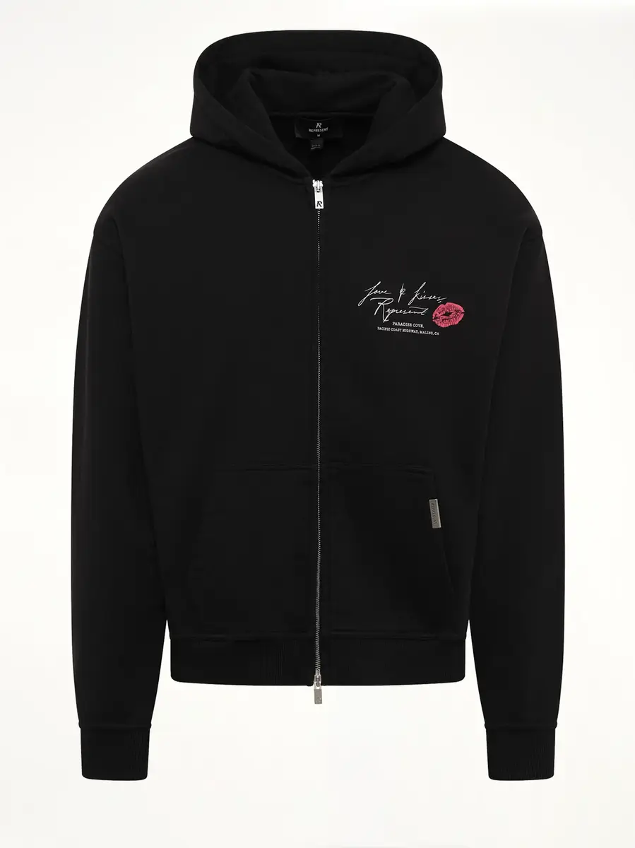 Represent Love And Kisses Zip Through Hoodie in Jet Black | Thumbnail 2 Represent Love And Kisses Zip Through Hoodie in Jet Black | Thumbnail 2