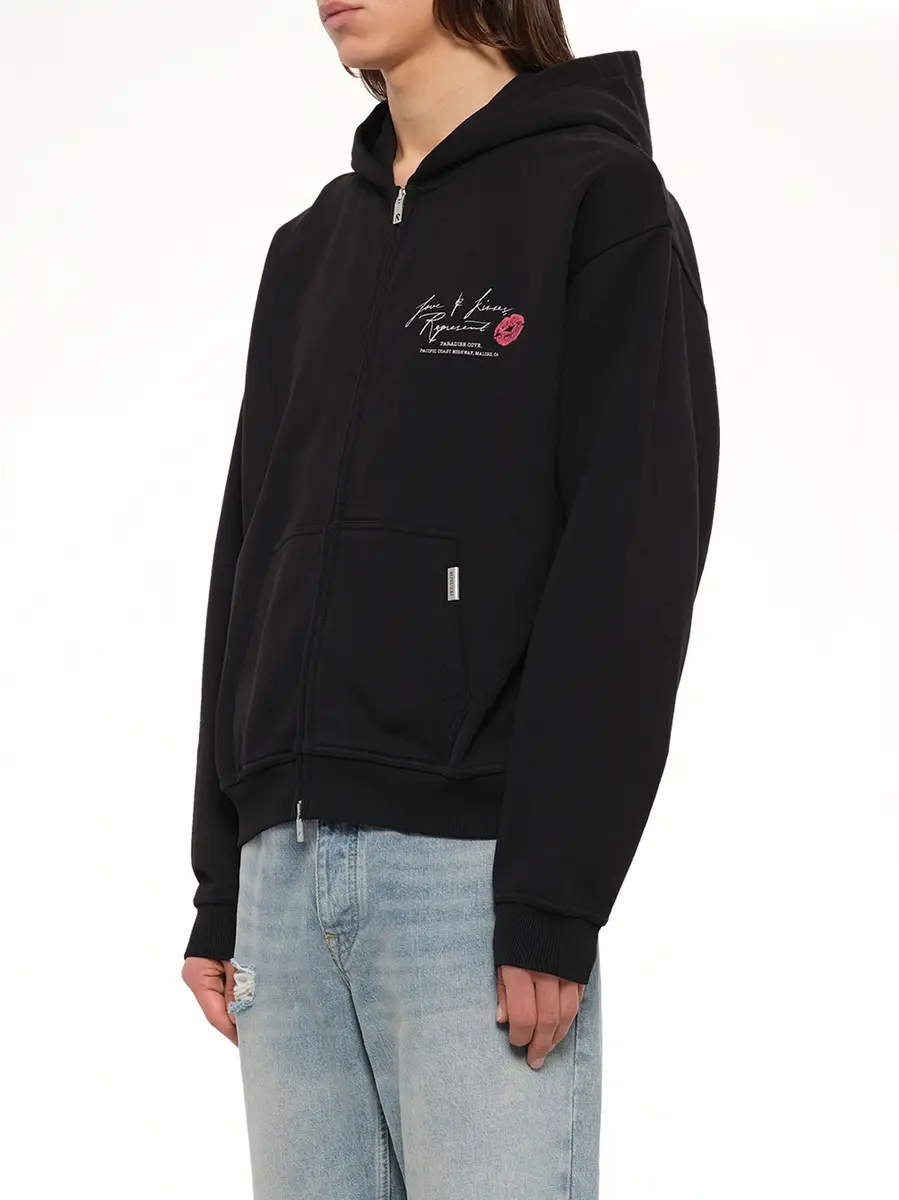 Represent Love And Kisses Zip Through Hoodie in Jet Black | Thumbnail 3 Represent Love And Kisses Zip Through Hoodie in Jet Black | Thumbnail 3