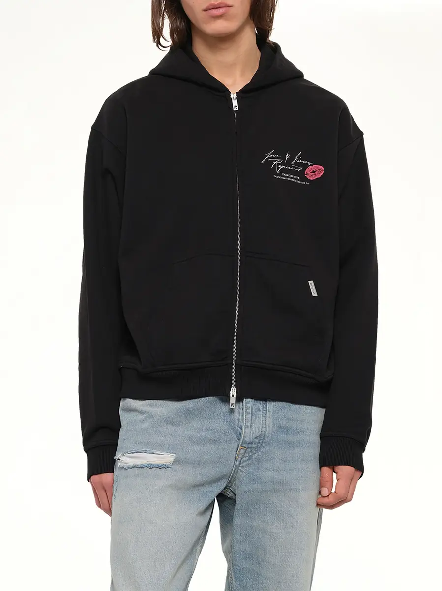 Represent Love And Kisses Zip Through Hoodie in Jet Black | Thumbnail 6 Represent Love And Kisses Zip Through Hoodie in Jet Black | Thumbnail 6