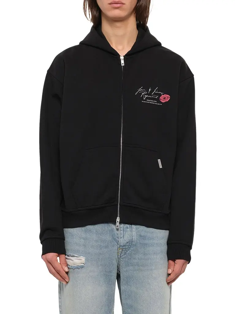 Love And Kisses Zip Through Hoodie in Jet Black Love And Kisses Zip Through Hoodie in Jet Black