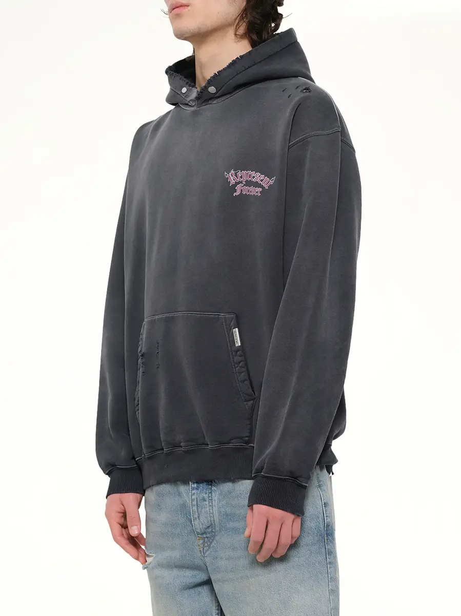 Represent Duality Hoodie in Washed Black | Thumbnail 3
