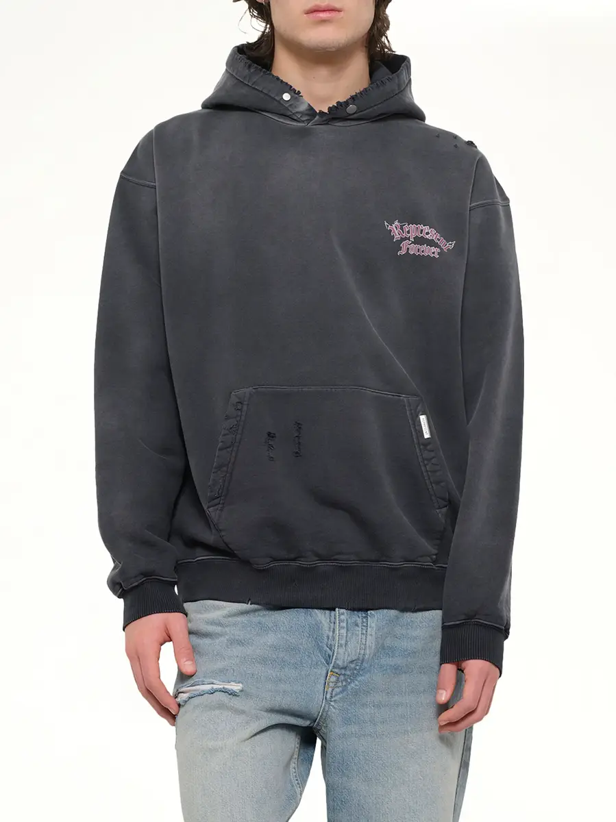 Represent Duality Hoodie in Washed Black | Thumbnail 6