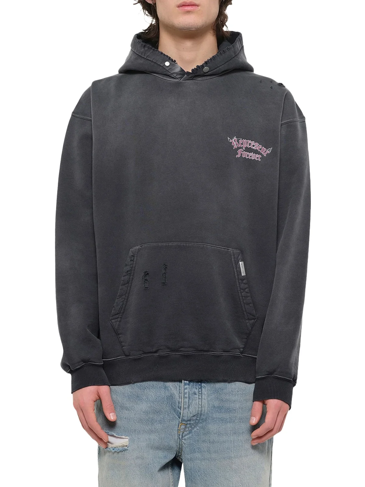Represent Duality Hoodie in Washed Black