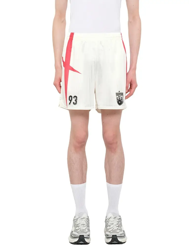 Represent Printed Spike Football Shorts in Flat White