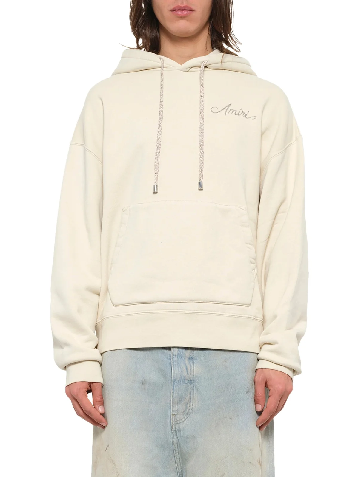 AMIRI MA Check Patch Hoodie in Alabaster