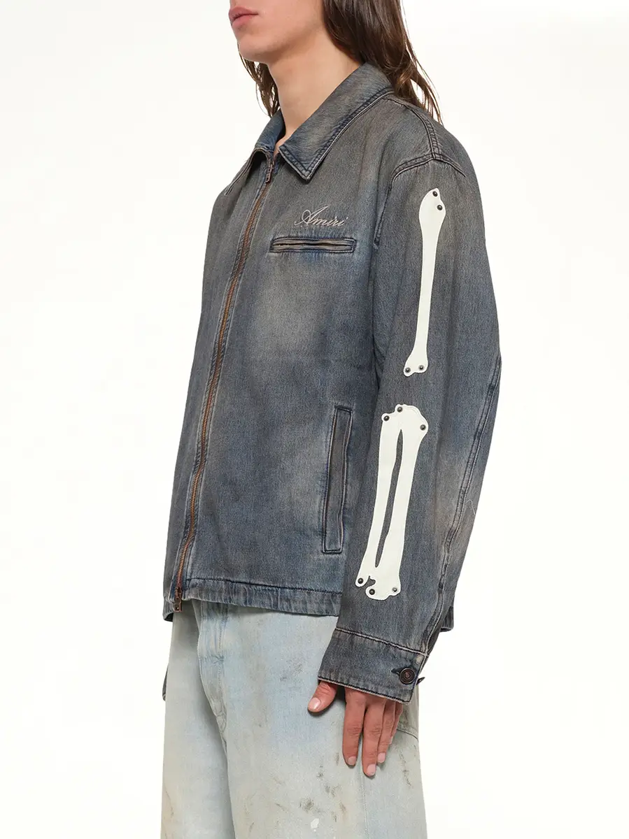 AMIRI Lea Bones Denim Blouson in Dark Dust | Thumbnail 3 AMIRI Lea Bones Denim Blouson in Dark Dust | Thumbnail 3