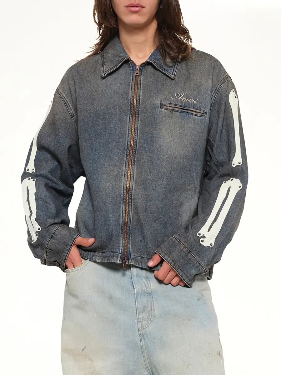 AMIRI Lea Bones Denim Blouson in Dark Dust | Thumbnail 6 AMIRI Lea Bones Denim Blouson in Dark Dust | Thumbnail 6