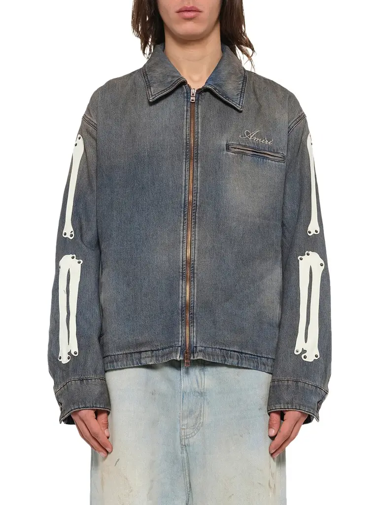 AMIRI Lea Bones Denim Blouson in Dark Dust