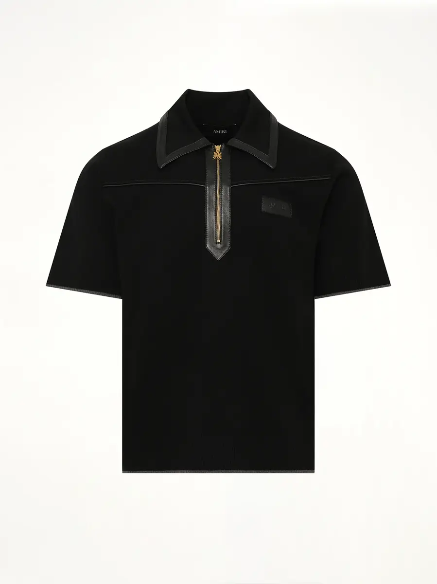 AMIRI Leather Trim Knit Zipped Polo | Thumbnail 2 AMIRI Leather Trim Knit Zipped Polo | Thumbnail 2