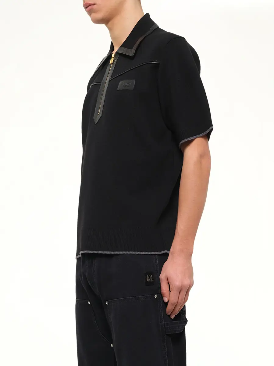 AMIRI Leather Trim Knit Zipped Polo | Thumbnail 3 AMIRI Leather Trim Knit Zipped Polo | Thumbnail 3